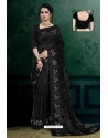 Black Net Heavy Resham Embroidered Designer Saree