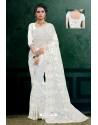 White Net Heavy Resham Embroidered Designer Saree