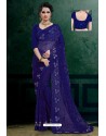 Royal Blue Net Heavy Resham Embroidered Designer Saree