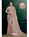 Beige Net Heavy Resham Embroidered Designer Saree