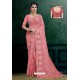 Peach Net Heavy Resham Embroidered Designer Saree