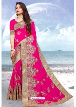 Rani Pink Georgette Heavy Embroidered Designer Saree