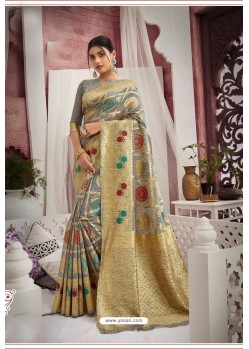 Grey Designer Traditional Wear Cotton Saree