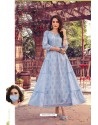 Blue Party Wear Cotton Mal Long Kurti With Mask