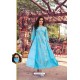 Sky Blue Party Wear Cotton Mal Long Kurti With Mask