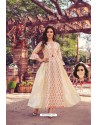 Cream Party Wear Cotton Mal Long Kurti With Mask