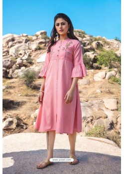 Pink Designer Readymade Rayon Long Kurti