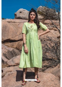 Green Designer Readymade Rayon Long Kurti