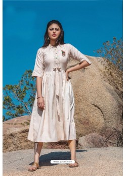 Cream Designer Readymade Rayon Long Kurti