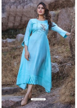 Sky Blue Designer Readymade Rayon Long Kurti