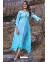 Sky Blue Designer Readymade Rayon Long Kurti