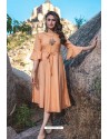 Light Orange Designer Readymade Rayon Long Kurti