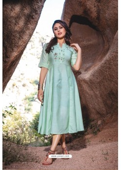 Sea Green Designer Readymade Rayon Long Kurti