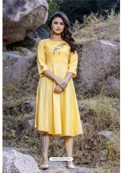 Yellow Designer Readymade Rayon Long Kurti