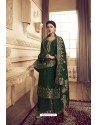 Dark Green Satin Silk Designer Party Wear Palazzo Suit
