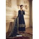 Navy Blue Satin Silk Designer Party Wear Palazzo Suit