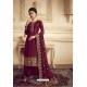 Maroon Satin Silk Designer Party Wear Palazzo Suit