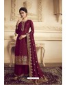 Maroon Satin Silk Designer Party Wear Palazzo Suit