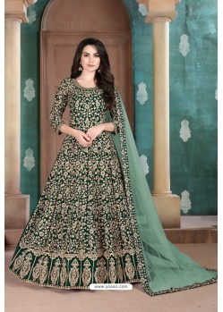 Dark Green Georgette Embroidered Floor Length Suit