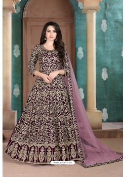 Wine Georgette Embroidered Floor Length Suit