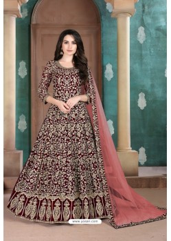 Maroon Georgette Embroidered Floor Length Suit