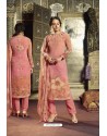 Peach Georgette Designer Printed Straight Suit