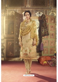 Cream Georgette Designer Printed Straight Suit