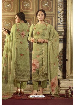 Mehendi Green Georgette Designer Printed Straight Suit