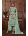 Sea Green Heavy Worked Net Designer Suit