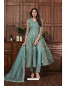 Turquoise Blue Heavy Worked Net Designer Suit