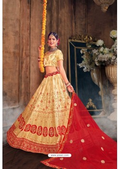 Gorgeous Golden Designer Wear Satin Silk Lehenga Choli