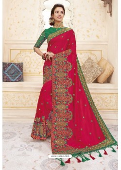 Fuchsia Heavy Designer Party Wear Chanderi Silk Saree