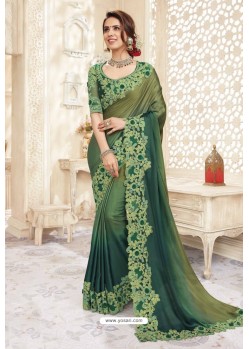 Green Heavy Designer Party Wear Chanderi Silk Saree