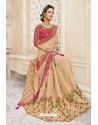 Cream Heavy Designer Party Wear Chanderi Silk Saree