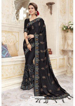 Black Heavy Designer Party Wear Chanderi Silk Saree