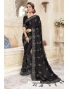 Black Heavy Designer Party Wear Chanderi Silk Saree