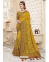 Yellow Heavy Designer Party Wear Chanderi Silk Saree