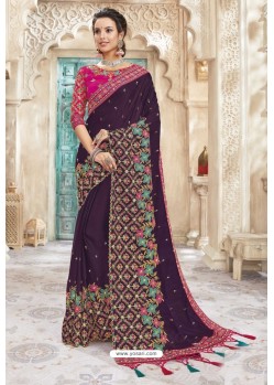 Purple Heavy Designer Party Wear Chanderi Silk Saree