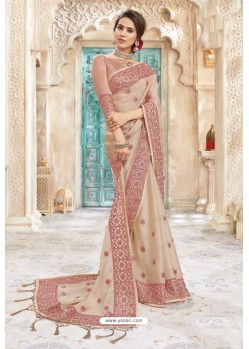 Light Beige Heavy Designer Party Wear Chanderi Silk Saree