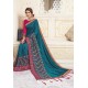 Teal Blue Heavy Designer Party Wear Chanderi Silk Saree