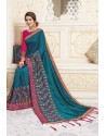 Teal Blue Heavy Designer Party Wear Chanderi Silk Saree