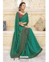 Teal Heavy Designer Party Wear Chanderi Silk Saree