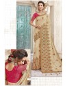 Pretty Cream Heavy Designer Party Wear Chanderi Silk Saree