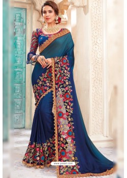 Royal Blue Heavy Designer Party Wear Chanderi Silk Saree