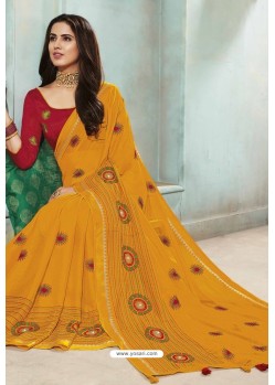 Mustard Chanderi Silk Party Wear Saree