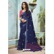 Navy Blue Chanderi Silk Party Wear Saree