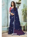 Navy Blue Chanderi Silk Party Wear Saree