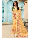 Light Yellow Chanderi Silk Party Wear Saree