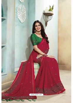 Red Chanderi Silk Party Wear Saree