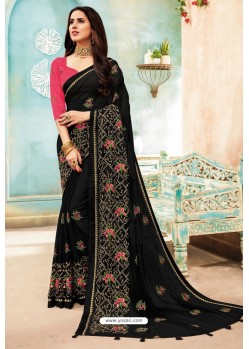 Black Chanderi Silk Party Wear Saree